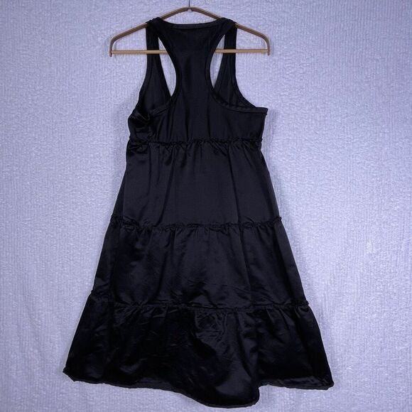 Poleci Black Scoop Neck Sleeveless Racerback Ruffle Tiered Silk Dress Size 4 - Picture 6 of 8